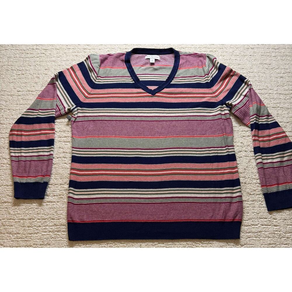 Kim Rogers Striped V-Neck Sweater XL Long Sleeve Multi Color‎ 100% Cotton